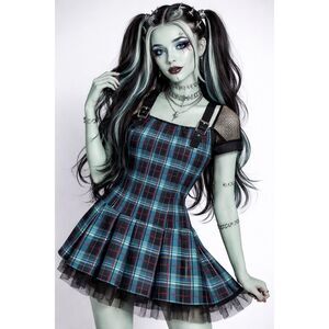 Monster High Frankie Stein Dress L Plaid Goth Alt Cosplay Y2K Grunge Kawaii Emo